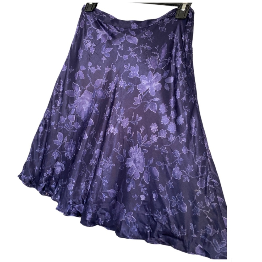 Y2K Vintage Express Marque Deposee Blue Floral Satin Mini Skirt A-Line Small - Picture 2 of 6